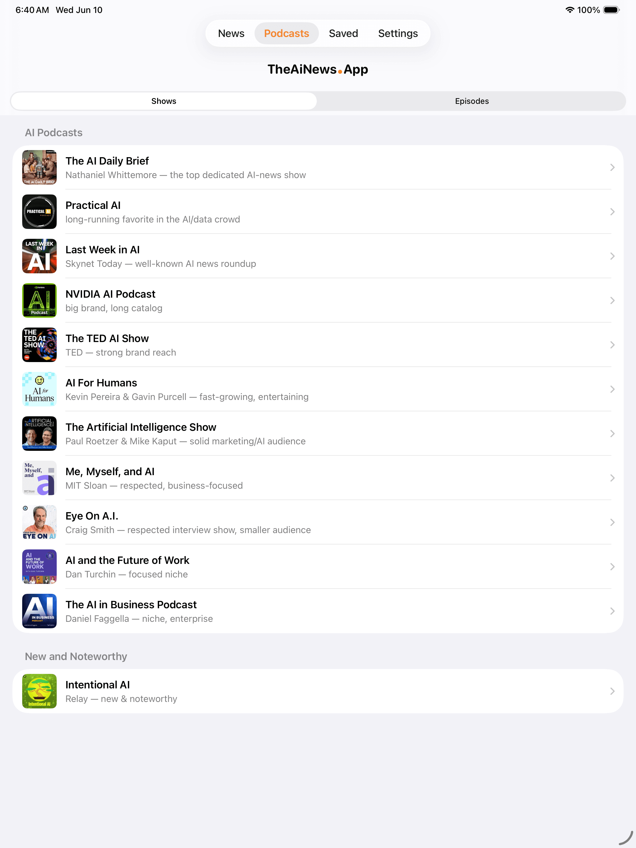 AI podcasts on iPad