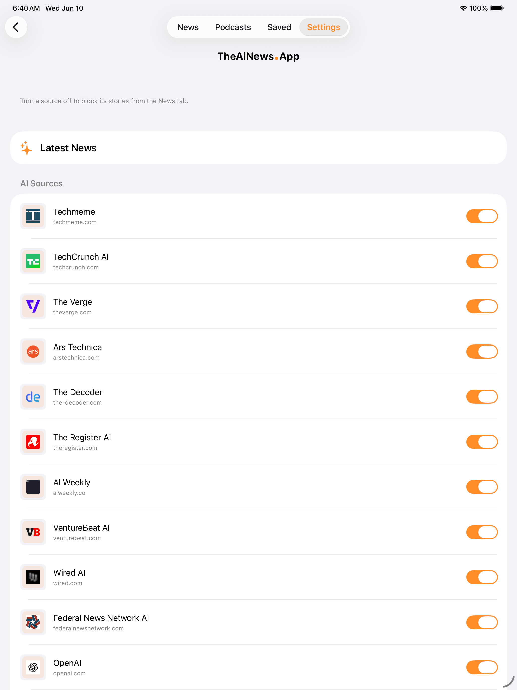 Source controls on iPad